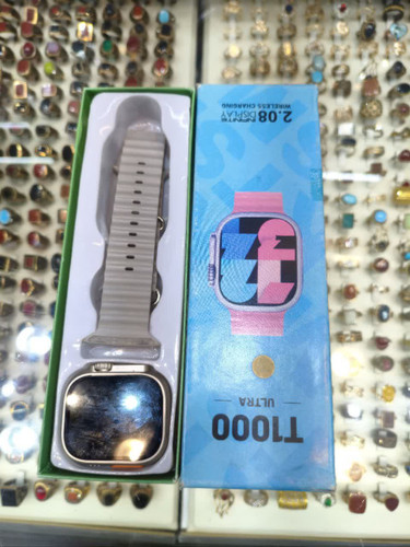 ساعت هوشمند T1000 Ultra طرح اپل واچ با بند سیلیکونی طوسی و صفحهنمایش مشکی